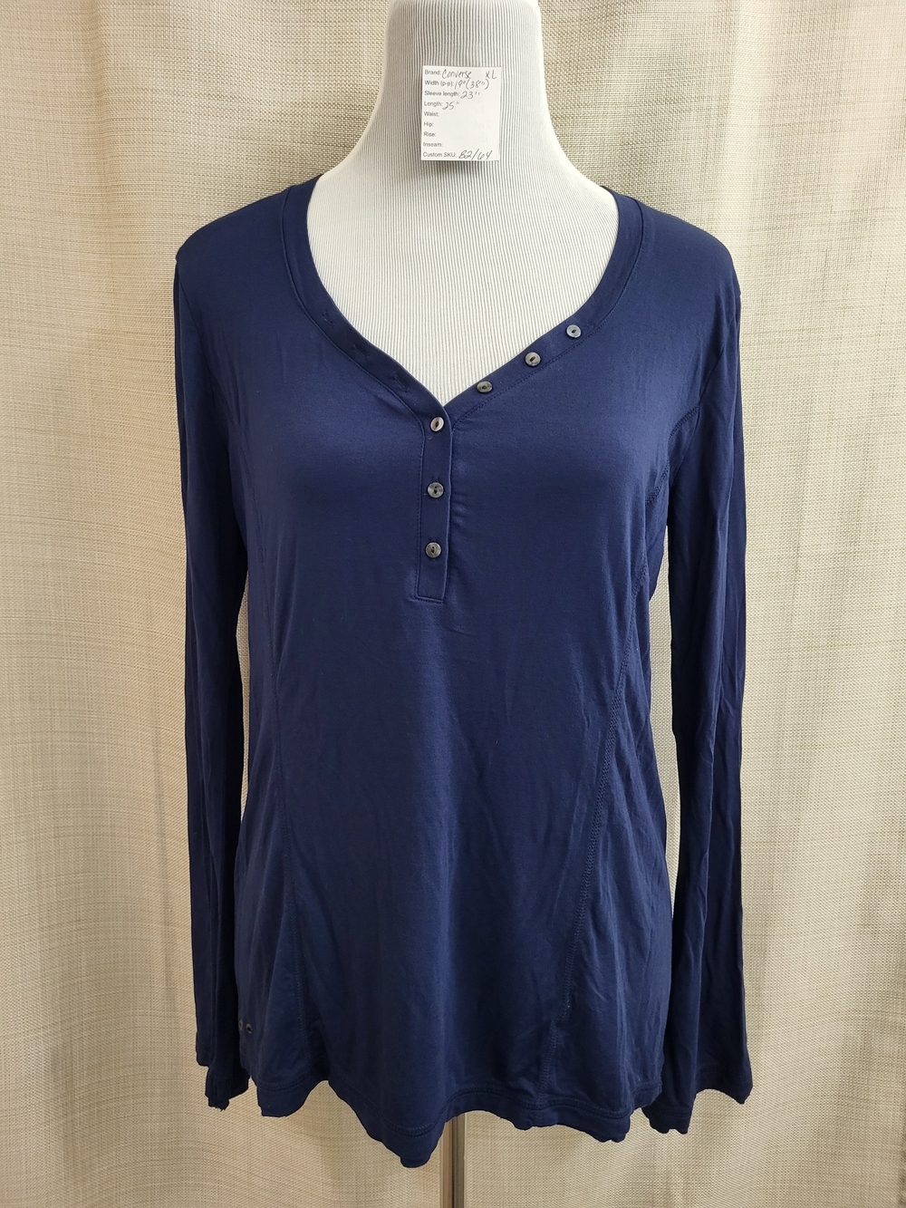 Converse One Star Women's Navy Blue Button Front Stretch Long Sleeve Top Size XL